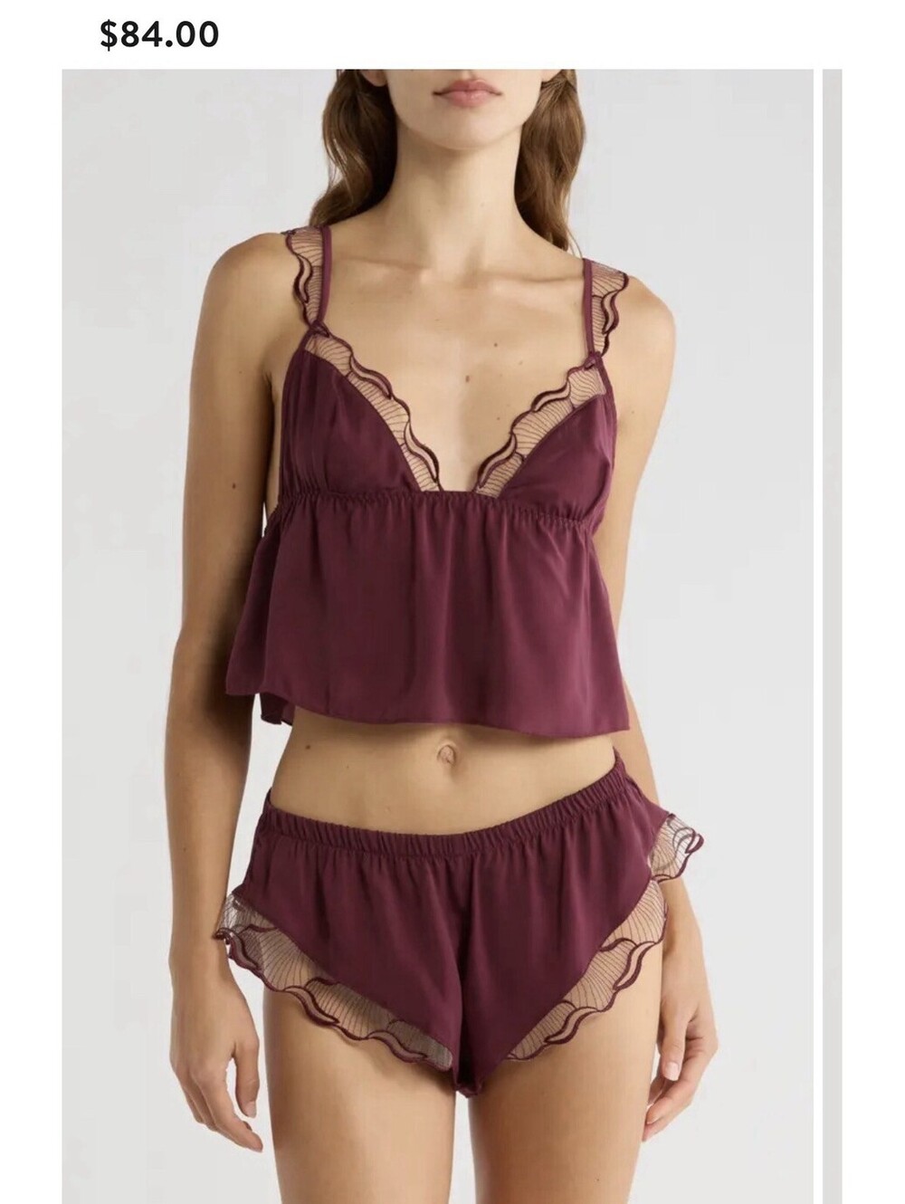 Bluebella Marbel Luxury Two Piece Pajama Set Burgundy Small Cherry Lacquer Sheer
